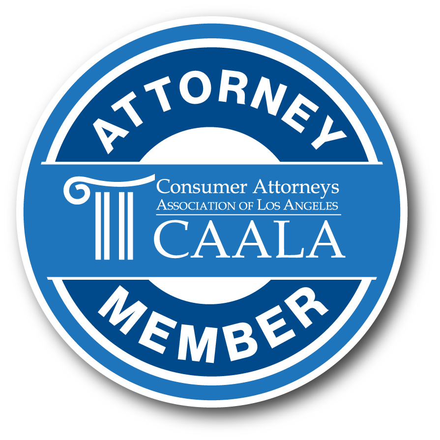 A circular logo featuring "ATTORNEY MEMBER" and "CAALA" with a pillar design, representing the Consumer Attorneys Association of Los Angeles.